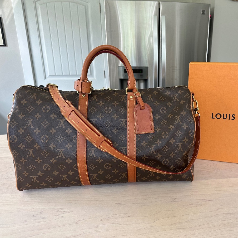LV Monogram Keepall 50 Bandouliere Boston Bag Brown